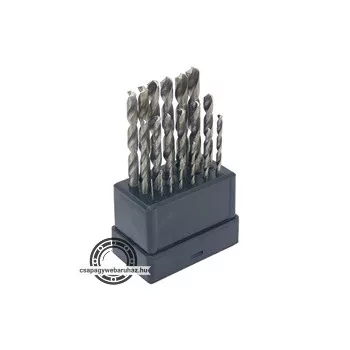   fémcsigafúró klt., 19db, HSS; 1-10mm polírozott, műanyag dobozban
