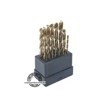   fémcsigafúró klt., 19db, TITÁN bevonatú, HSS; 1-10mm polírozott, műanyag dobozban