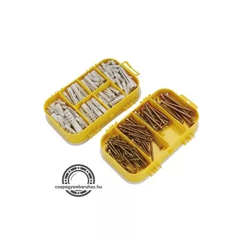   forgácslapcsavar és műanyag tipli klt.; 170db, műanyag tároló dobozban