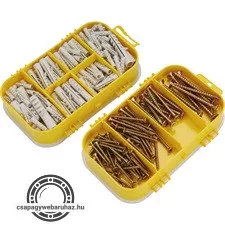 forgácslapcsavar és műanyag tipli klt.; 170db, műanyag tároló dobozban