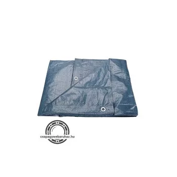   takaróponyva, vízálló, de nem UV álló; 100g/nm, 4×5m névleges méret, valós méret: 3,85×4,85m, PE, lefűző lyukak
