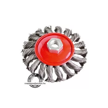   drótcsiszoló körkefe (sarokcsiszolóra) ; M14, sodrott erős, 100mm, kúpos, max. 11000 ford/perc