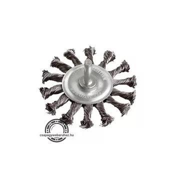   drótcsiszoló körkefe, 75mm, fúrógépbe fogható: 6mm csap, sodrott erős, hullámos szálú, max 12.500 ford/perc
