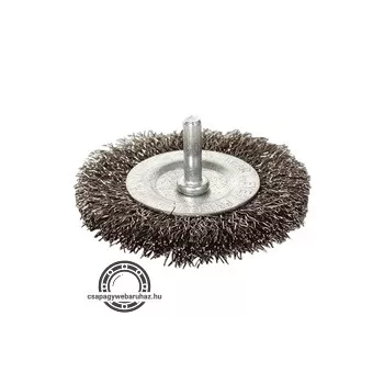   drótcsiszoló körkefe, 75mm, fúrógépbe fogható: 6mm csap, rezezett acél, max. 4500 ford/perc