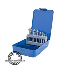 kúpos süllyesztő klt. 6db, 90 fokos, 3 élű; 6,3-8,3-10,4-12,4-16,5-20,5mm, 1/4" háromszög befogás, HSS acél, fém doboz