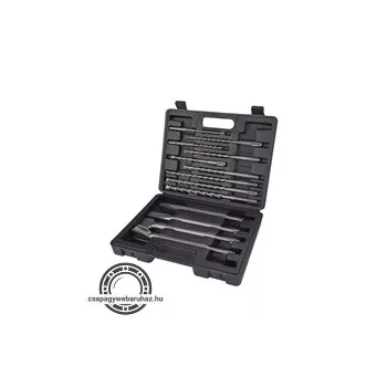   betonfúró és véső klt. SDS PLUS; 13db, 6,8,10/160mm, 8,10,12/210mm, 10,12,14/260mm, lapos 20,40/250mm, hegyes, horony