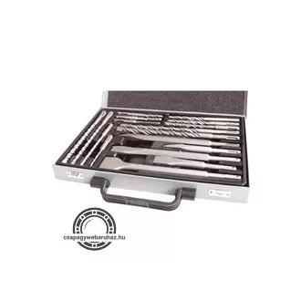   Betonfúró és véső készlet SDS PLUS; 17db, 5, 6, 8,10/110mm, 6,8,10,12/160mm, 8,10/210mm, 12,14/260mm, vésők lapos, hegyes EXTOL 23953