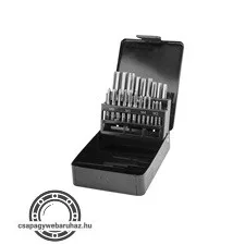 menetfúró klt., kézi, fém dobozban; 21db, M3,4,5,6,8,10,12, jó minőségű szénacél, hajtóvas nélkül