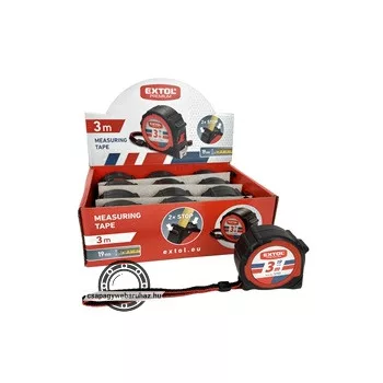 mérőszalag, gumírozott, 2 stoppos; 3m×19mm