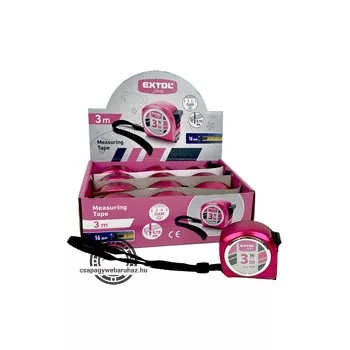   mérőszalag, gumírozott, 1 stoppos; rózsaszín, 3m×16mm, Extol Lady