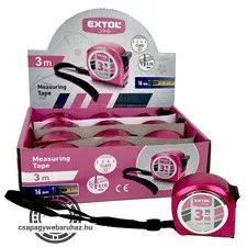 mérőszalag, gumírozott, 1 stoppos; rózsaszín, 3m×16mm, Extol Lady