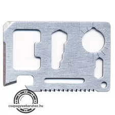 túlélő kártya, 11 funkciós, tokkal; 6,9×4,5×0,2cm, inox
