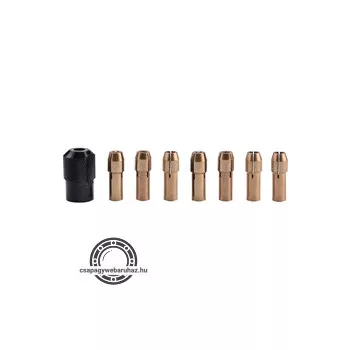   befogó tokmány klt., 8 db, befogás: 1-1,6-2-2,3-3-2×3,2 mm, M8×0,75 mm, a 404120, 404121, 8892201 mini köszörűgéphez