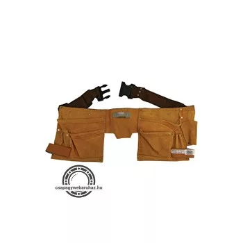   szerszámtartó öv, sok zsebes, hasított bőr; sok zsebes, műanyag csattal