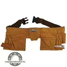 szerszámtartó öv, sok zsebes, hasított bőr; sok zsebes, műanyag csattal