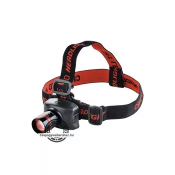   LED fejlámpa, 3 W, 120 Lumen, cseppálló; 3 funkció (teljes/fél fényerő, villogás) + zoom, elem nélkül