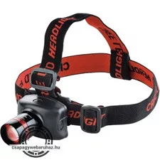 LED fejlámpa, 3 W, 120 Lumen, cseppálló; 3 funkció (teljes/fél fényerő, villogás) + zoom, elem nélkül