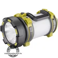 LED lámpa, tölthető; 350 Lm, cserélhető Li-ion akku, 2600 mAh, powerbank funkció, cseppálló