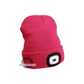   sapka, pink, kötött, kivehető LED homloklámpával, 4×45 Lumen; USB tölthető Li-ion akku, 3 funkció (100%-75%-50% fényerő)