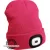 sapka, pink, kötött, kivehető LED homloklámpával, 4×45 Lumen; USB tölthető Li-ion akku, 3 funkció (100%-75%-50% fényerő)