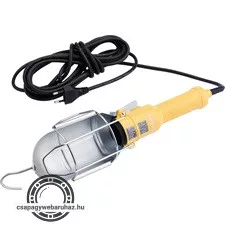 munkalámpa, izzó nélkül, E27 foglalat, max. 60W; kampós akasztó + csiptető, 230V/50Hz, 5 m kábel