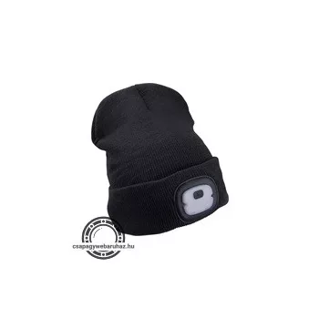  sapka, sötétszürke, kötött, kivehető LED homloklámpával, 4×25 Lumen; USB tölthető Li-ion akku, 3funkció (100%-75%-50%)