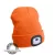 sapka, neon-narancs, kötött, kivehető LED homloklámpával, 4×25 Lumen; USB tölthető Li-ion akku, 3funkció (100%-75%-50%)