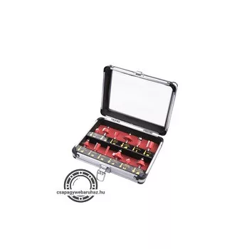   felsőmaró klt.  12db, kissebb szett (alu kofferben) ; 8mm-es befogással, keményfém lapkás