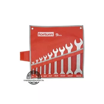   villás kulcs klt. 9db 6-32mm, 61CrV5, mattkróm; 6×7, 8×9, 10×11, 12×13, 14×17, 18×19, 20×22, 24×27, 30×32mm, vászon tok