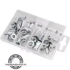 szegecsanya klt. 40 db, M3-M8, POP-NUT, horganyzott acél, kerek, nyitott, lapos peremű FORTUM