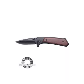   zsebkés, rozsdamentes fekete pengével, teljes/összecsukott hossz:205/120mm, pakkafa nyél, övre akasztható, rögzítővel