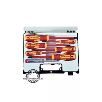  csavarhúzó klt. szigetelt 1000V, 7db ; (-) 2,5, 4, 5,5, (+) PH (0,1,2), fáziskereső, műanyag kofferban