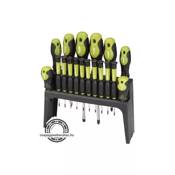   csavarhúzó klt. 18 db, CrV, mágneses, 4db lapos + 4 db PH + 10 db órás csavarhúzó, műanyag tartóval, bliszteren