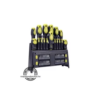   Csavarhúzó készlet 49 db CrV mágneses, 4db lapos + 4 db PH + 8 db órás csavarhúzó + BIT-ek, műanyag tartóállvány EXTOL 53146
