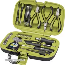 szerszámkészlet, 35db, 1/4" CV; 7 dugófej (5-11mm), áll.villáskulcs, fogók,órás csavarhúzók, imbuszkulcs,kés, mérőszalag