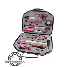 szerszámkészlet, 47db, 1/4"; Extol Lady, rózsaszín, 8 dugófej (5-14mm), fogó, csavarhúzók, kalapács, BIT-ek, vízmérték