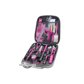   szerszámkészlet, 68db; Extol Lady, rózsaszín, fogó, csavarhúzók, kalapács, BIT-ek, melegragasztó pisztoly, LED-lámpa