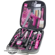 szerszámkészlet, 68db; Extol Lady, rózsaszín, fogó, csavarhúzók, kalapács, BIT-ek, melegragasztó pisztoly, LED-lámpa