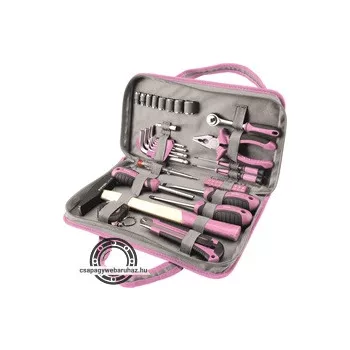   szerszámkészlet, 39db, 1/4"; Extol Lady, rózsaszín, 8 dugófej (5-14mm), fogó, csavarhúzók, kalapács, BIT-ek