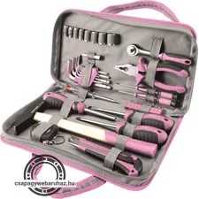 szerszámkészlet, 39db, 1/4"; Extol Lady, rózsaszín, 8 dugófej (5-14mm), fogó, csavarhúzók, kalapács, BIT-ek