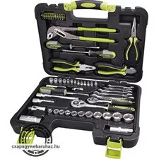 szerszámkészlet, 65db, 1/4"+3/8" CV.; dugókulcsok, racsnis kar, fogók, csavarhúzók, villás kulcsok, BIT-ek