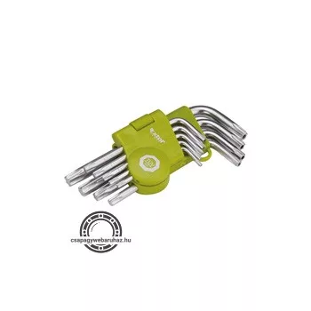   TORX kulcs klt., rövid, Cr40, TÜV/GS; 9db, T10-T50, bliszteren, egyik vége lyukas