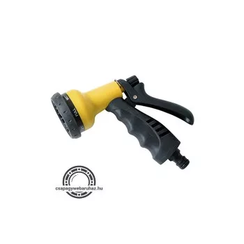   pisztoly szórófej, locsoló, ergonomikus ; műanyag 7 féle sugár, kuplung csatlakozóval
