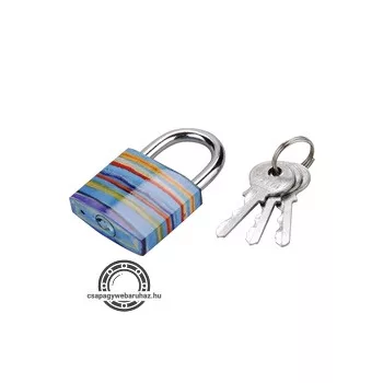 lakat, színesen festett vas, 3 kulccsal, bliszteren; 38mm