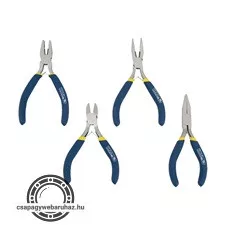 mini fogó klt. 4db-os, dupla műanyag nyéllel; kombinált, oldalcsípő, hosszú csőrű, rádiós ,125mm