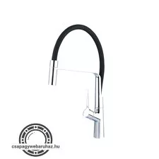 mosogató csaptelep, fix helyzetű tartó, hajlékony szilikon kifolyó csővel, 25mm, fekete
