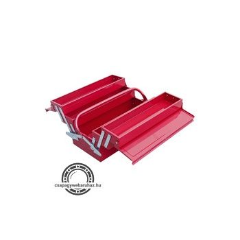   szerszámosláda fém 40×20×20cm, 5 rekesz, festett lemez, piros, lakatolható