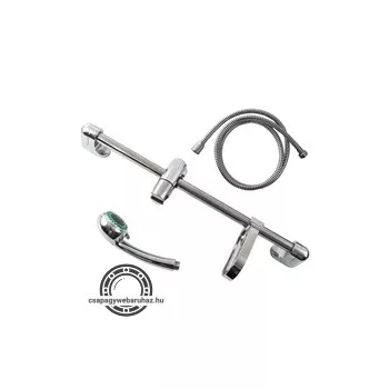   zuhany készlet, fényes; 3 funkciós fej, tömlő 150 cm, szappantartó, fali csúszka