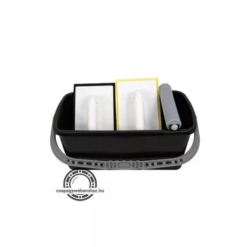   burkoló vödör, 10 literes, műanyag, szögletes (44×24×17cm), 1 görgös, fugázó simító, szivacsos simító