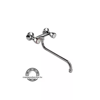  mosogató-mosdó csaptelep, falra szerelhető, kerámia betét, króm, 25cm hosszú hajlított csőr